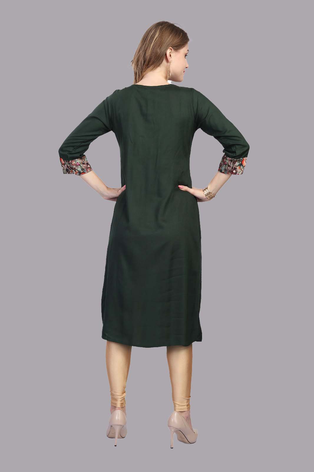 Bottle Green Floral Kurti