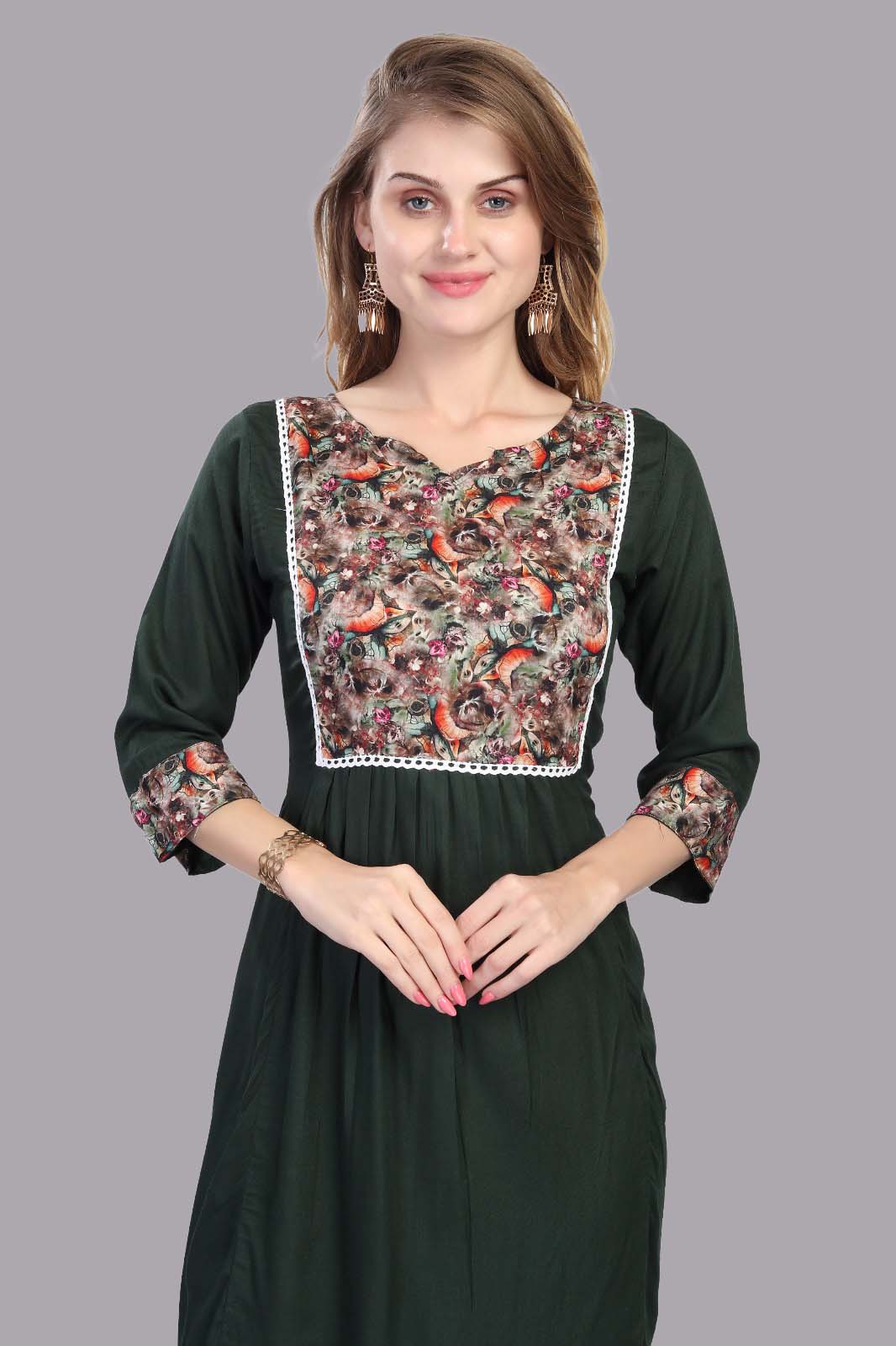 Bottle Green Floral Kurti