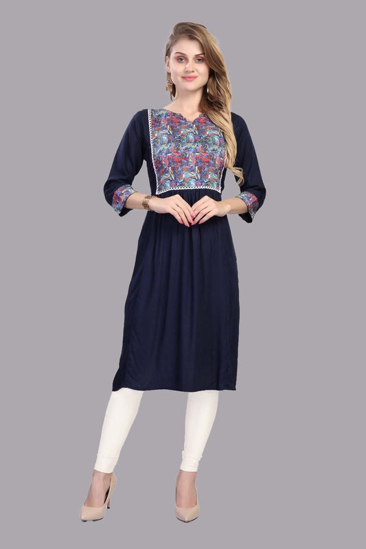 Navy Blue Floral Kurti