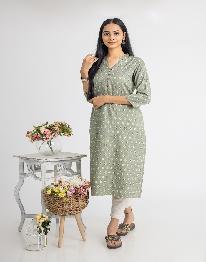 Green Color Printed Kurti