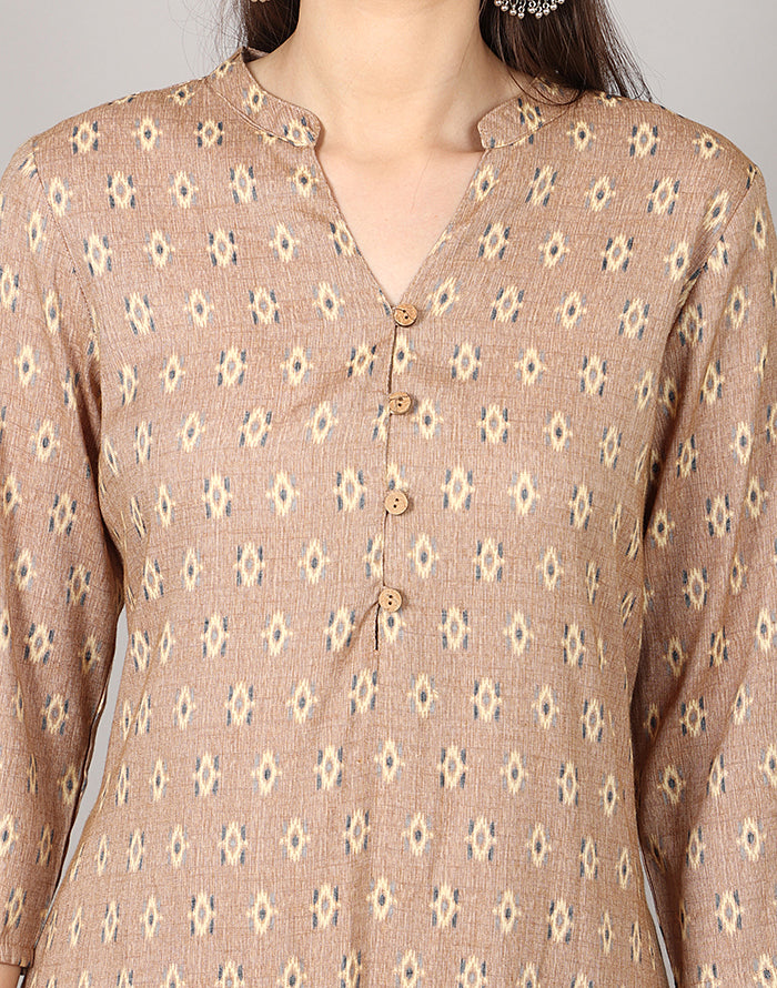 Khaki Color Printed KurtI