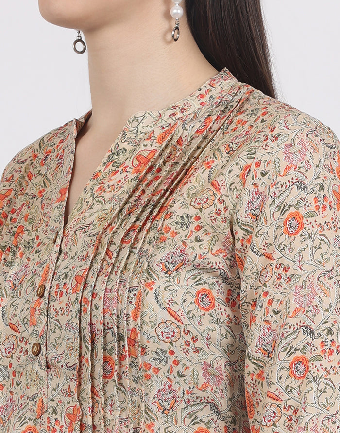 Beige Floral Tunic