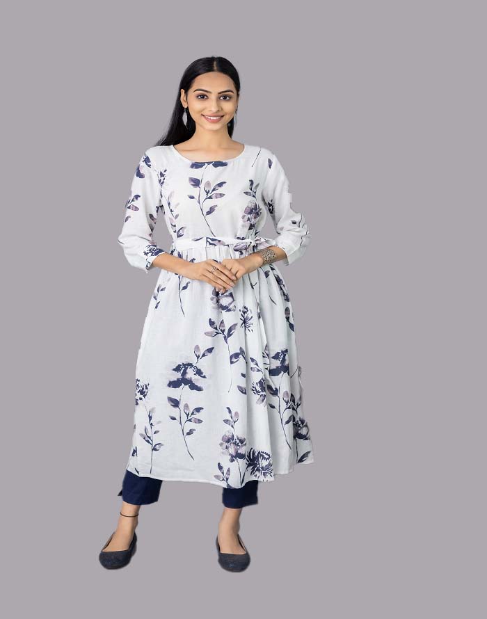 Blue Floral Bliss Cotton Flex Kurti