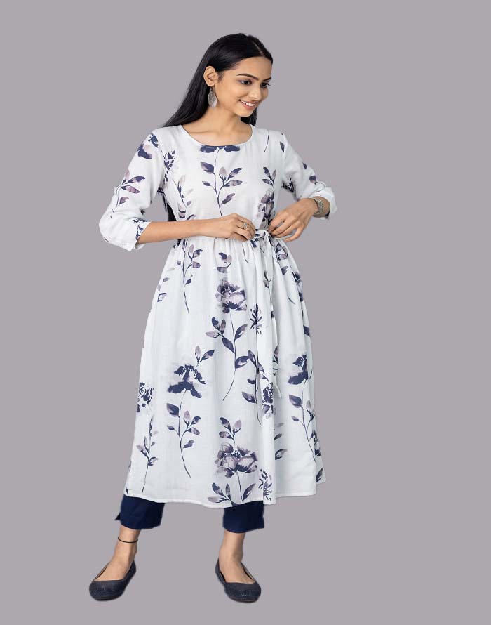 Blue Floral Bliss Cotton Flex Kurti