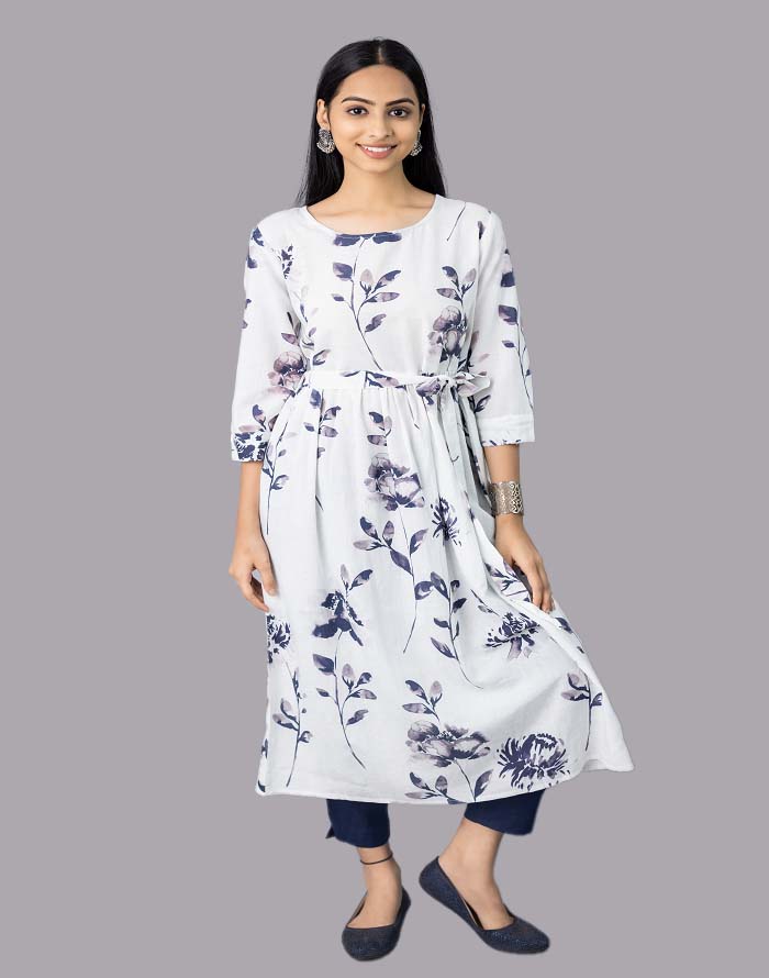 Blue Floral Bliss Cotton Flex Kurti