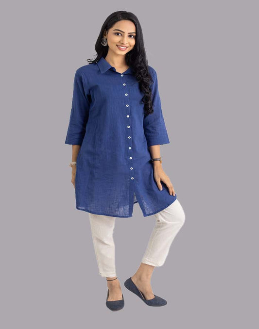 Denim Blue Color Plain Kurti