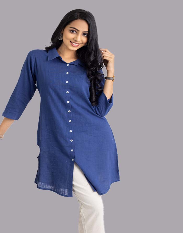 Denim Blue Color Plain Kurti