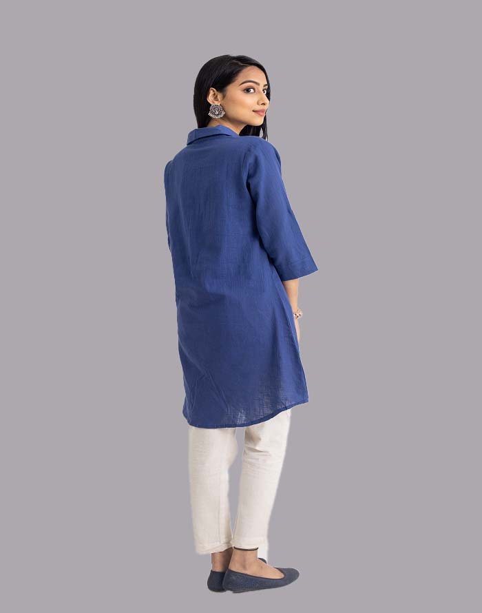 Denim Blue Color Plain Kurti