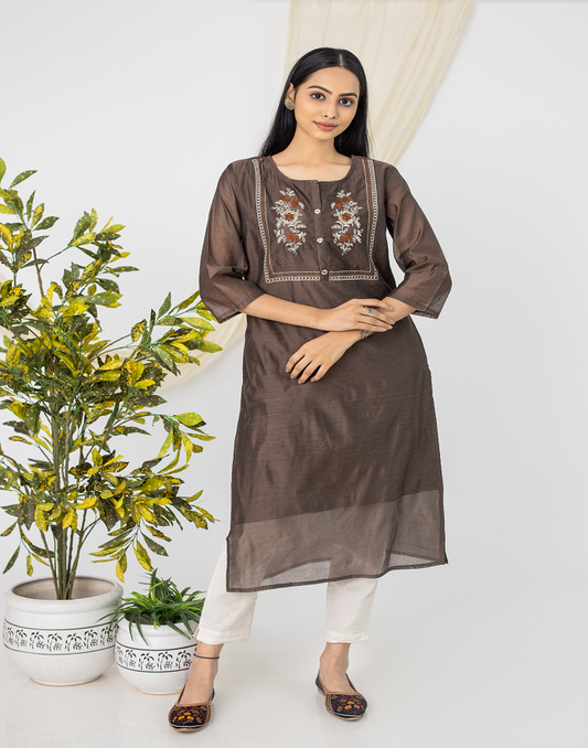 Brown Embroidery Kurti