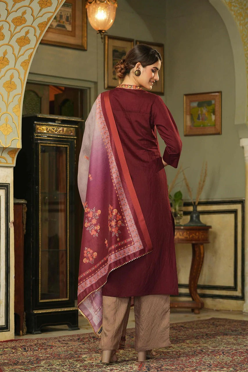 Maroon Top Bottom Dupatta Set