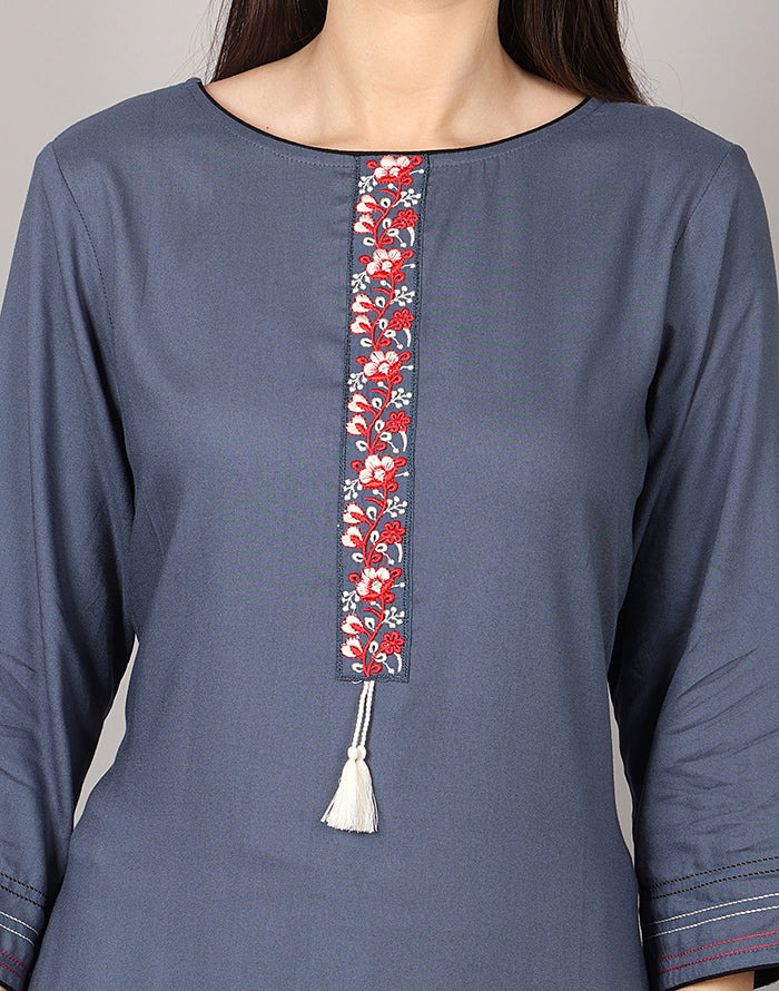 Grey Embroidery Kurti