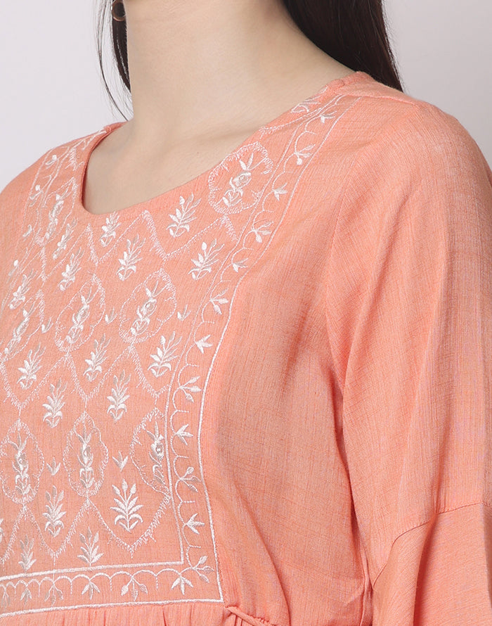 Orange Embroidery Kurti