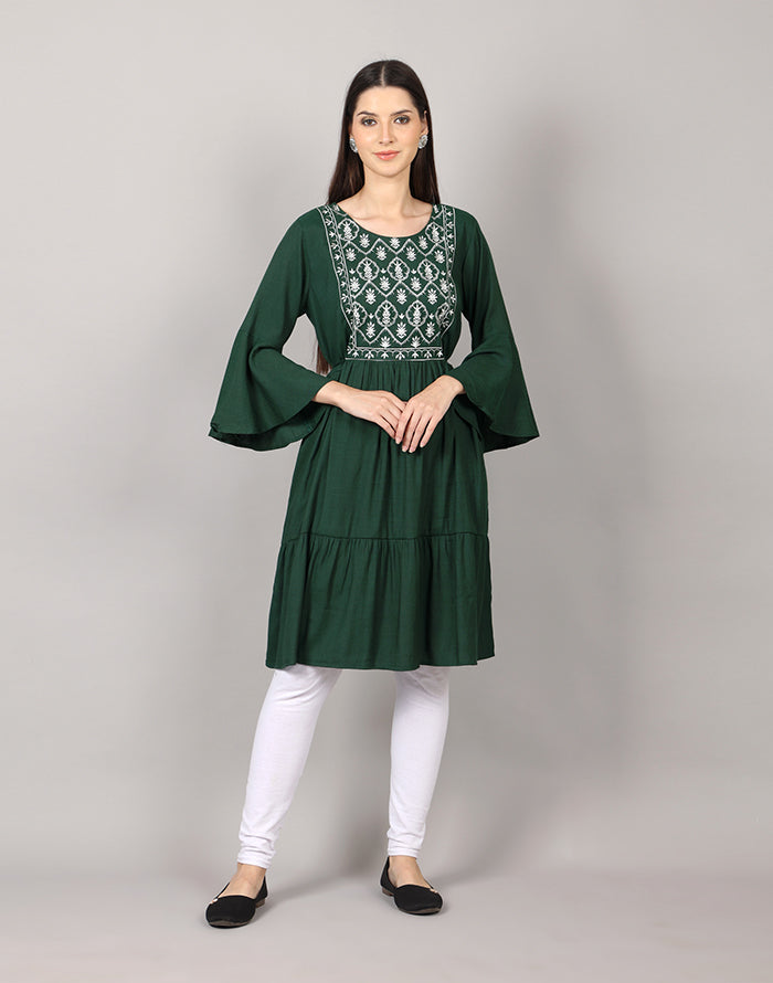 Bottle Green Embroidery Kurti