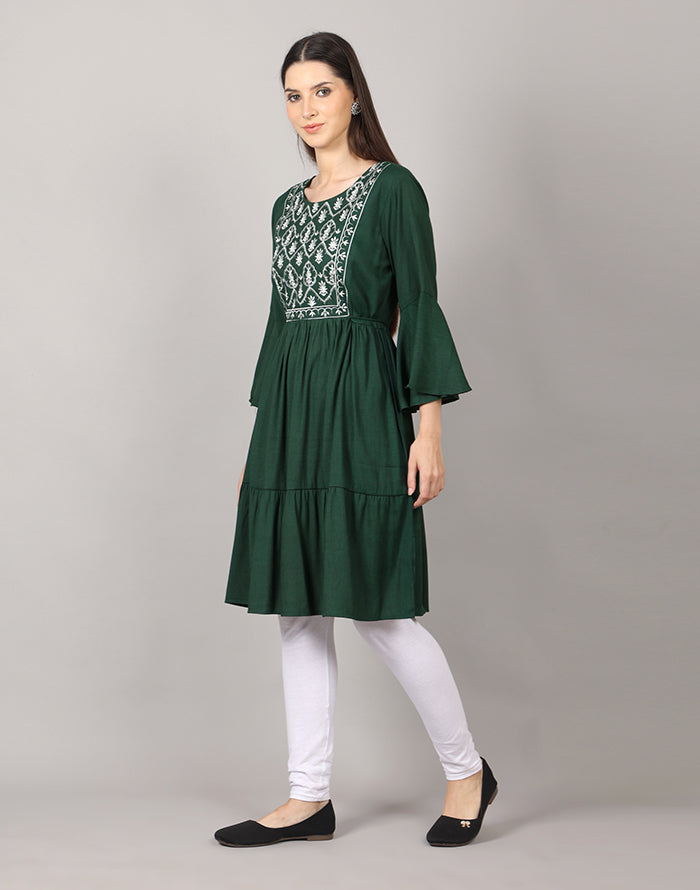 Bottle Green Embroidery Kurti