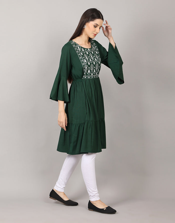 Bottle Green Embroidery Kurti