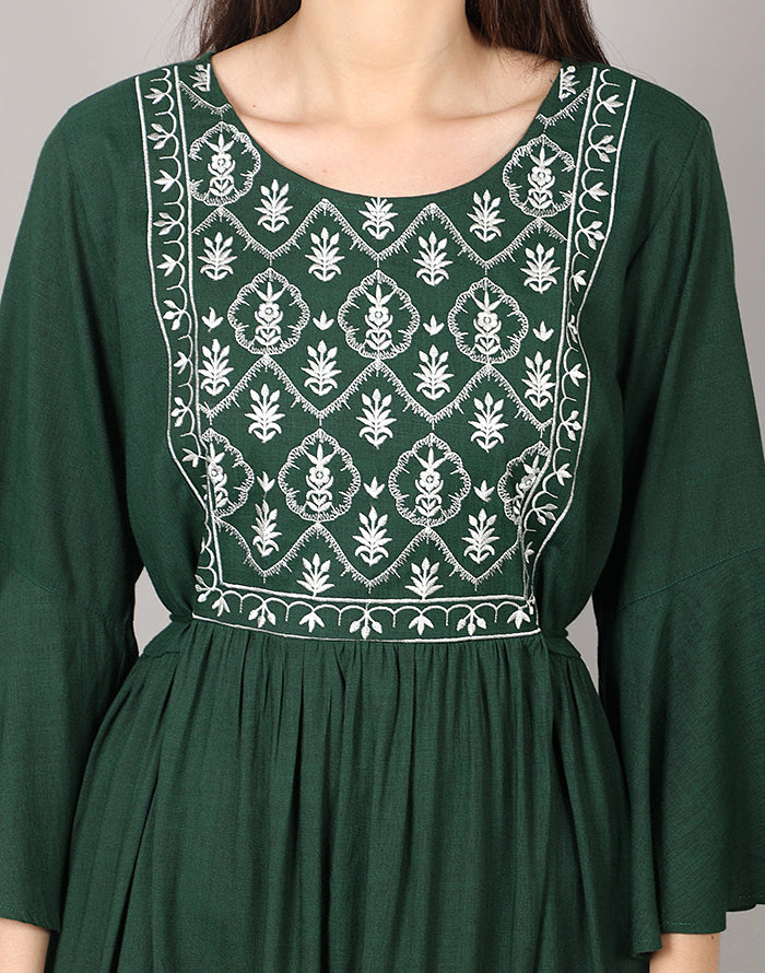 Bottle Green Embroidery Kurti