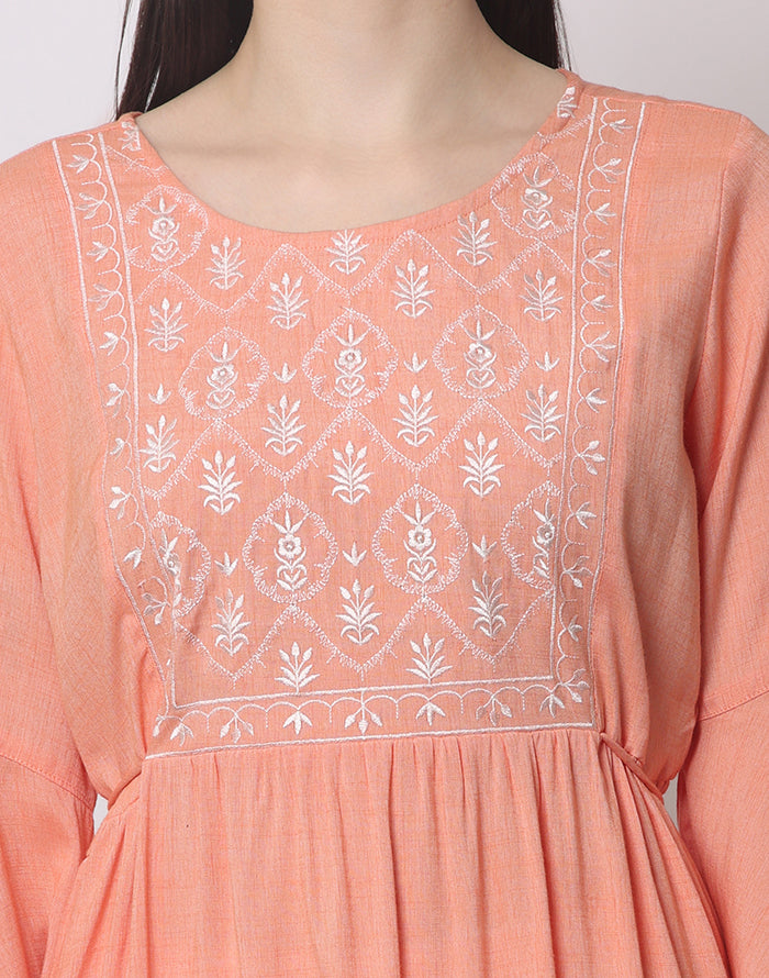 Orange Embroidery Kurti