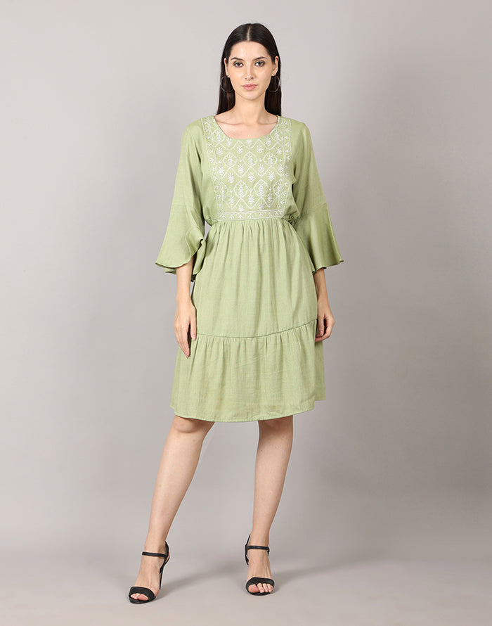 Pista Green Embroidery Kurti