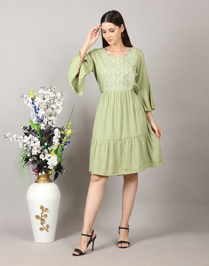 Pista Green Embroidery Kurti