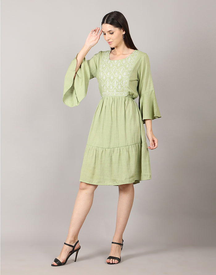 Pista Green Embroidery Kurti