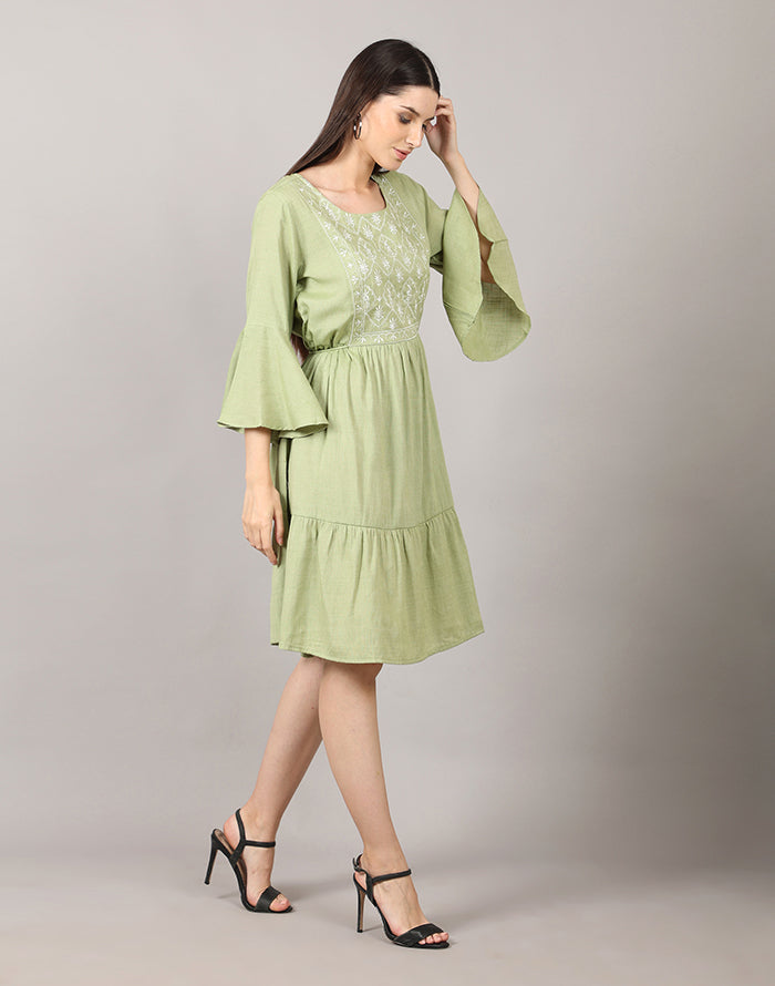 Pista Green Embroidery Kurti