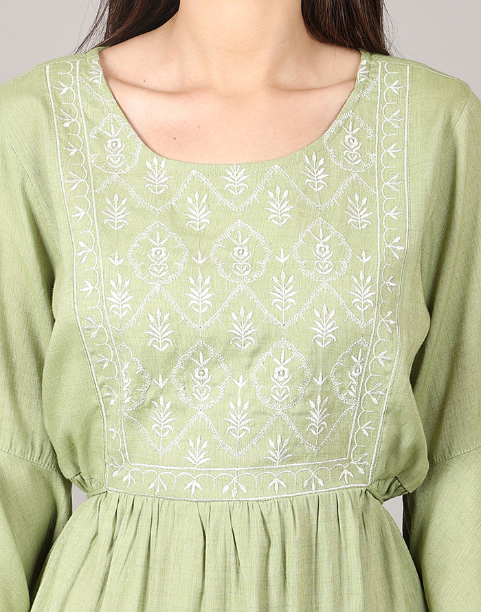 Pista Green Embroidery Kurti