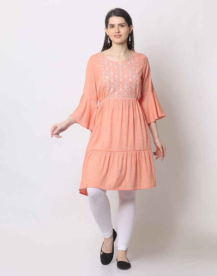 Orange Embroidery Kurti