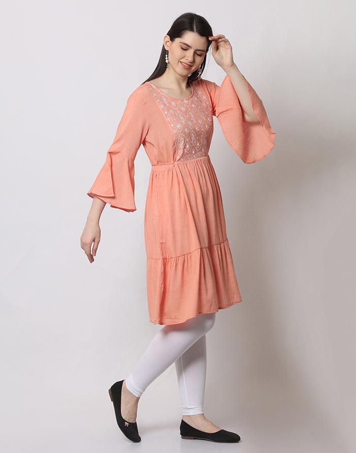 Orange Embroidery Kurti