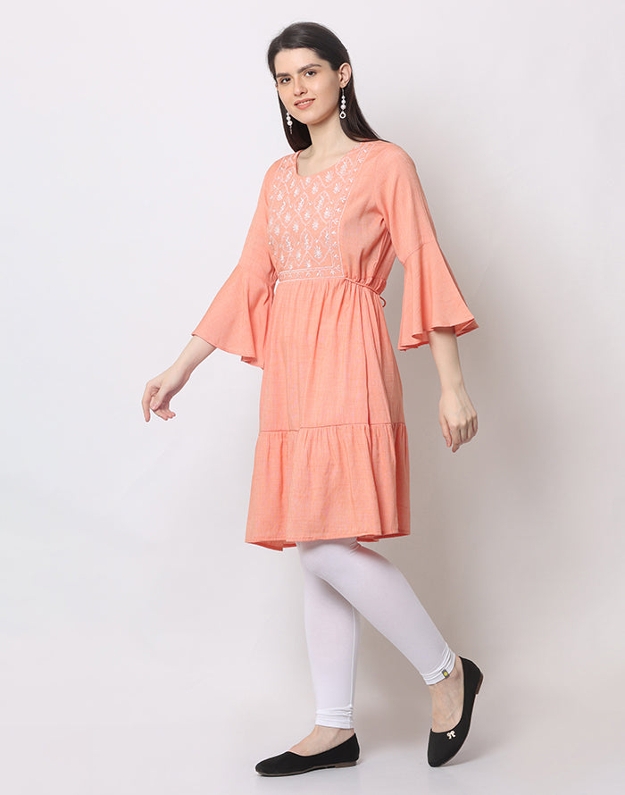 Orange Embroidery Kurti