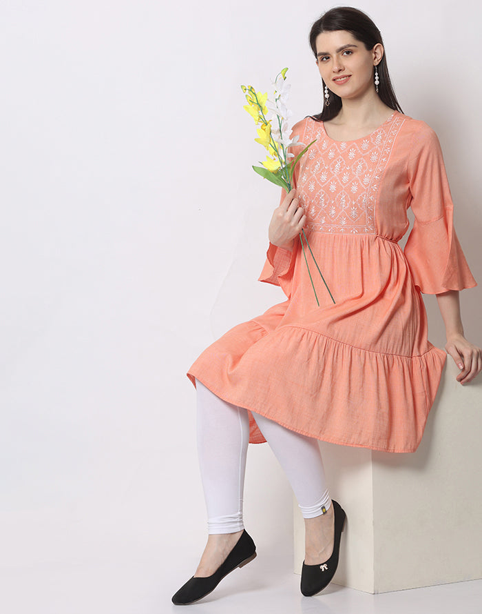 Orange Embroidery Kurti