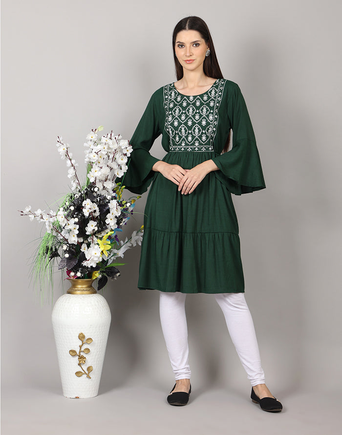 Bottle Green Embroidery Kurti