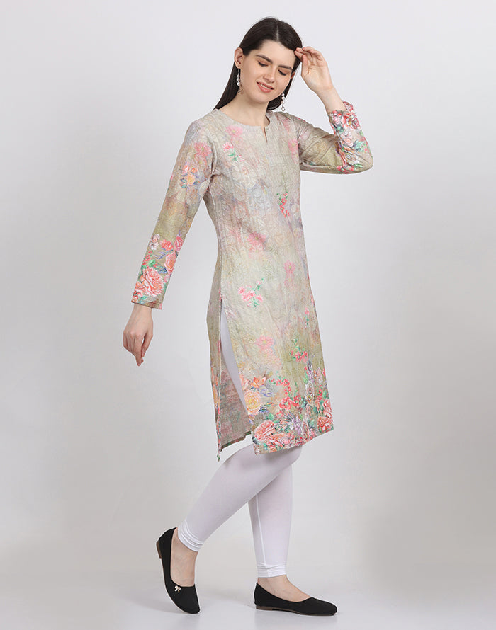 Yellow Floral Print Kurti