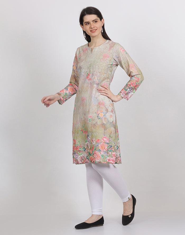 Yellow Floral Print Kurti