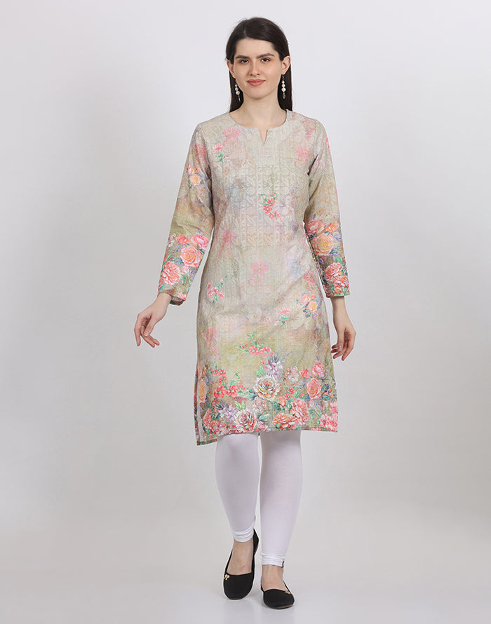 Yellow Floral Print Kurti