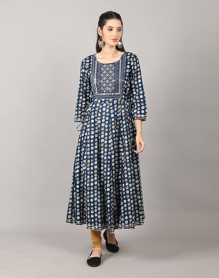 Navy Blue Printed Kurti