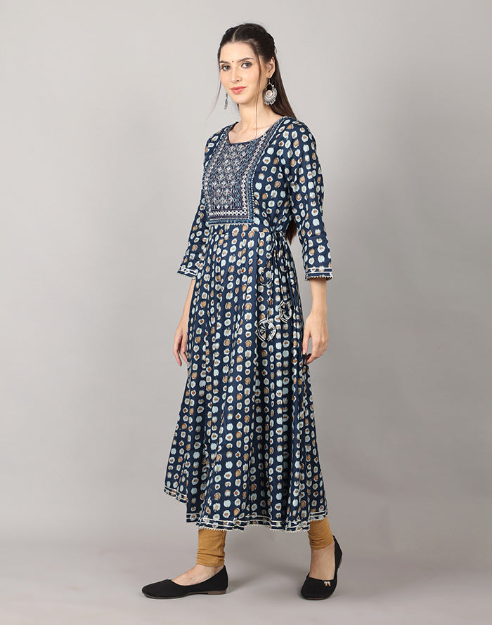 Navy Blue Printed Kurti