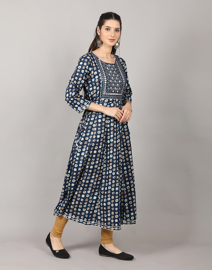 Navy Blue Printed Kurti