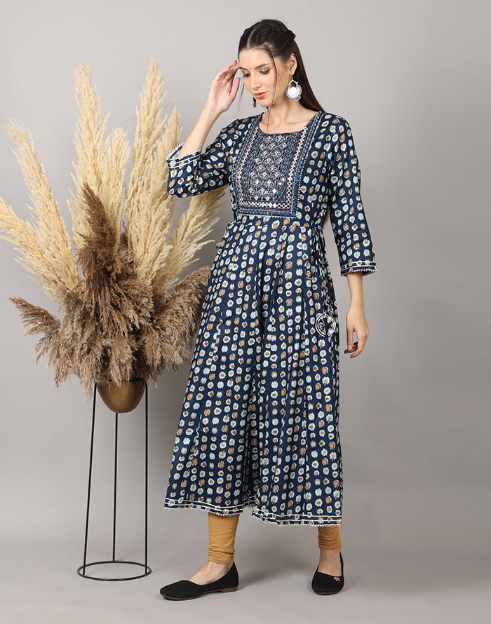 Navy Blue Printed Kurti