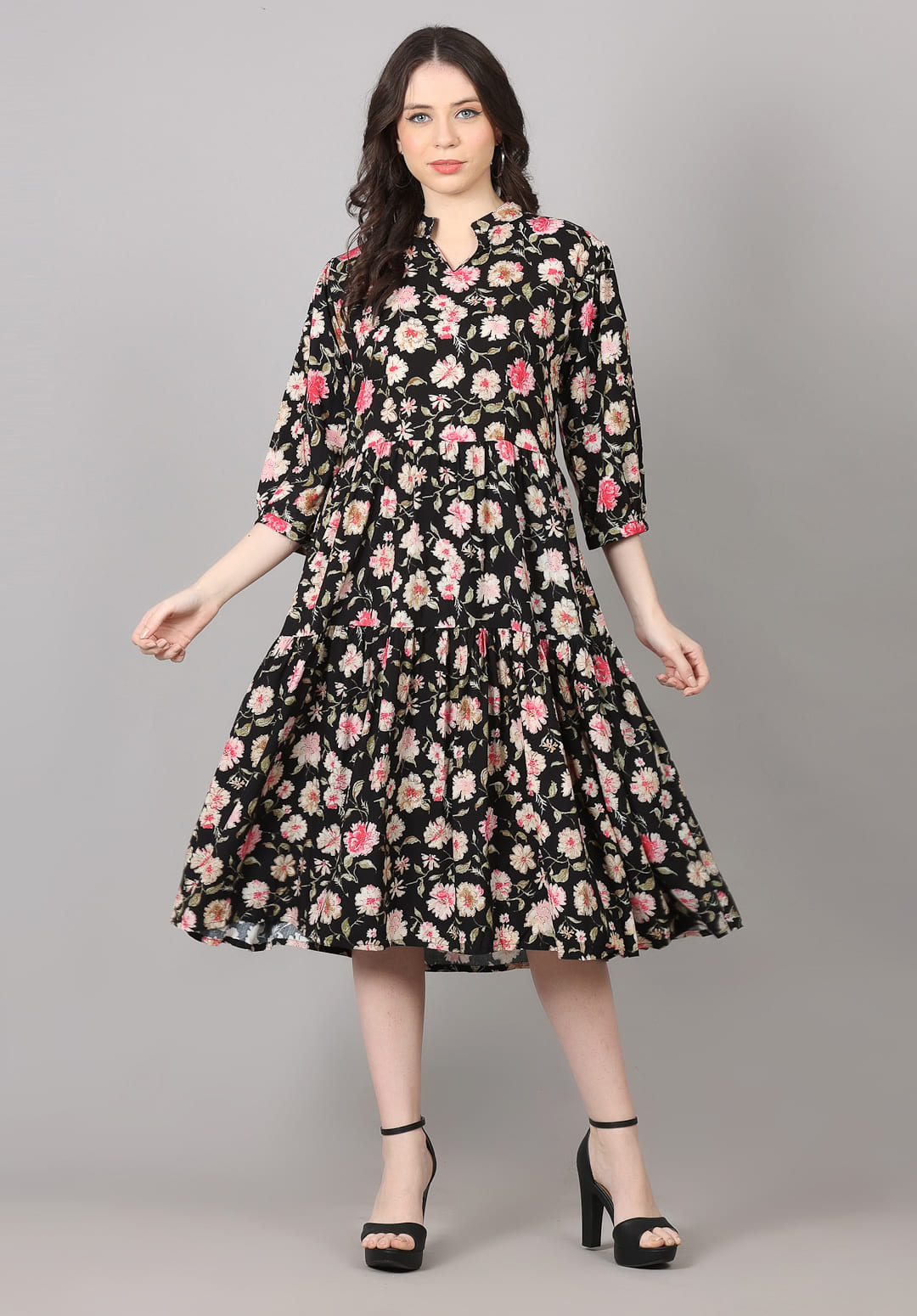 Floral Printed in Black Dress