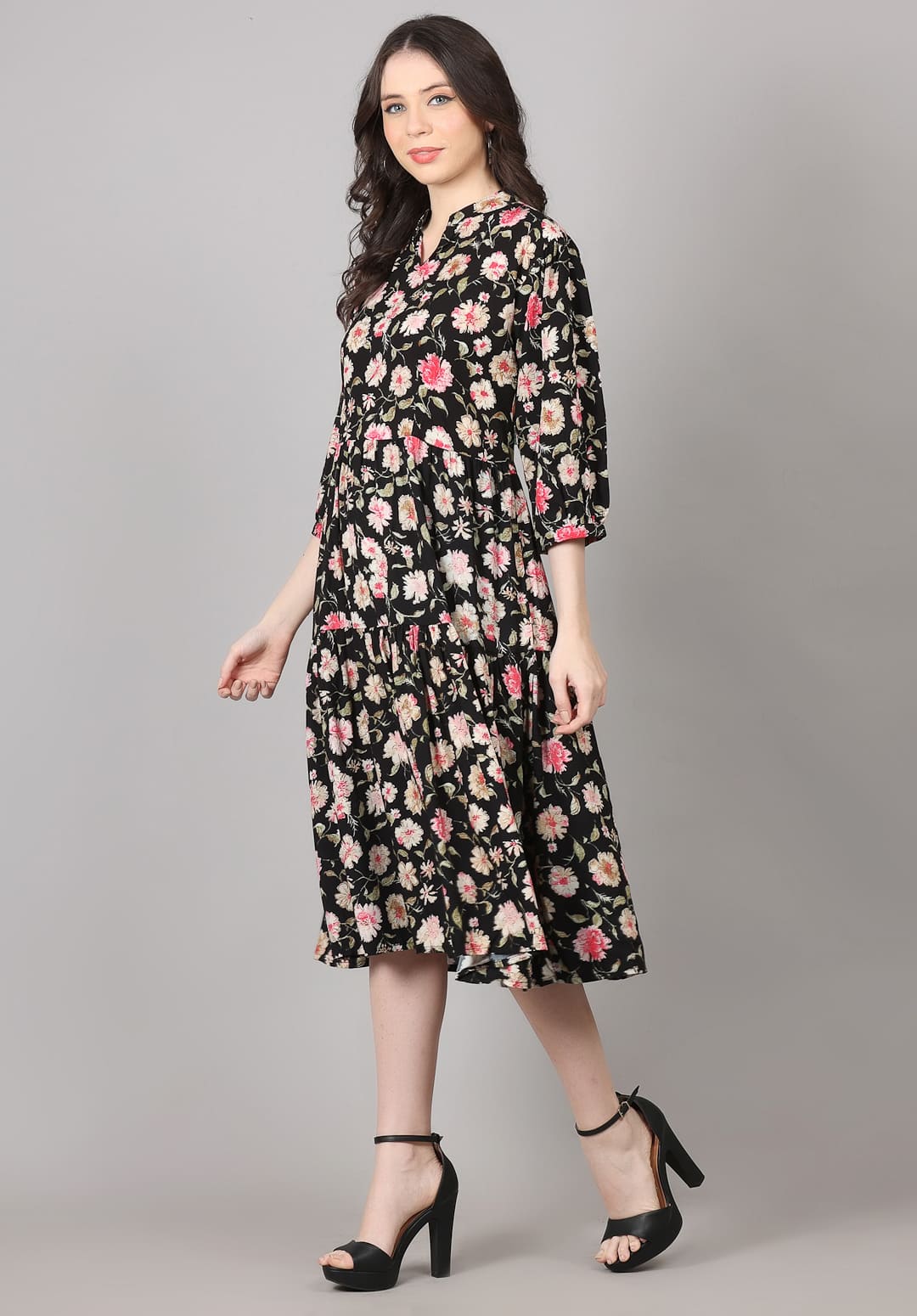 Floral Printed in Black Dress