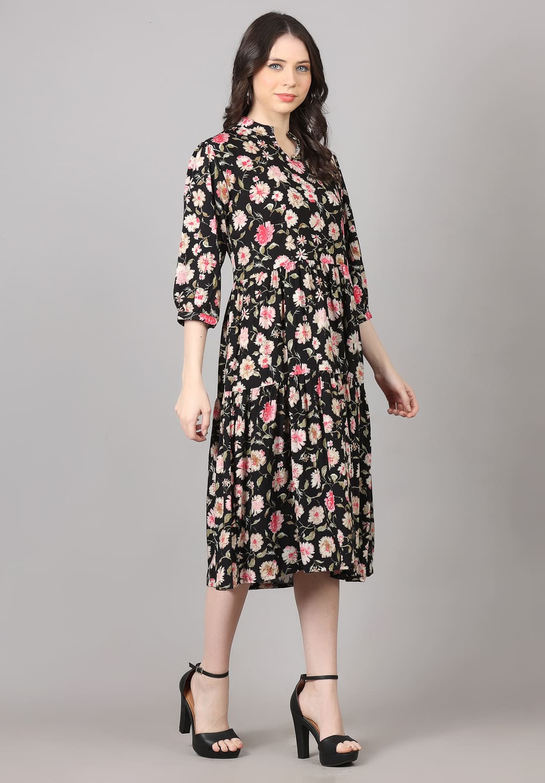 Floral Printed in Black Dress