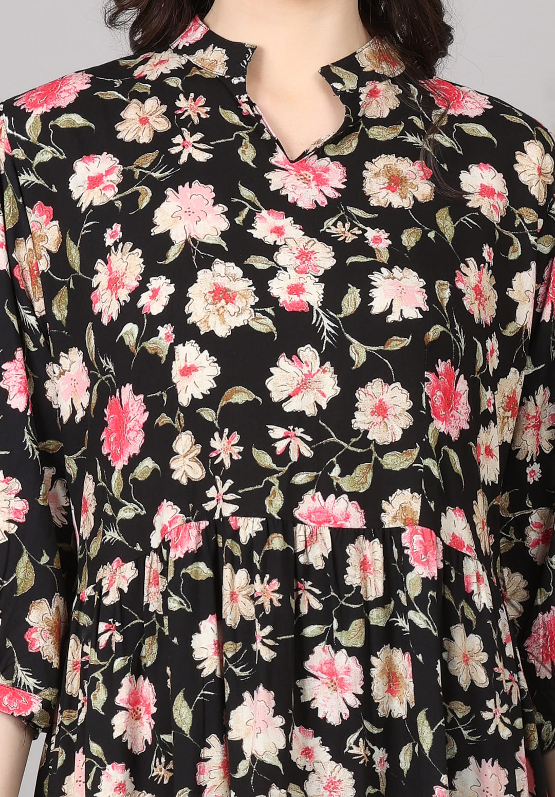 Floral Printed in Black Dress