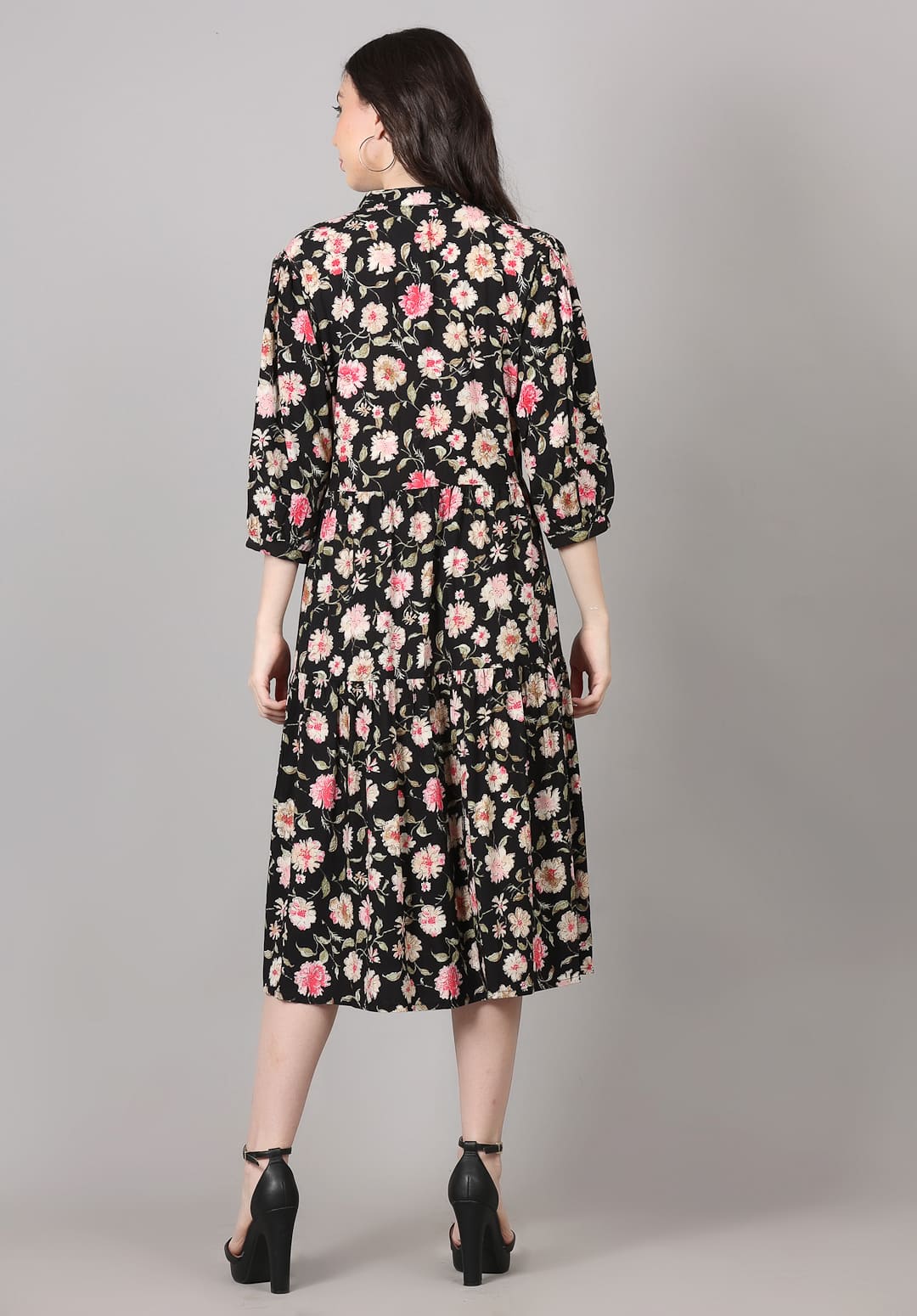 Floral Printed in Black Dress