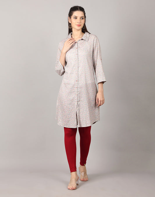 Grey Color Printed Kurti