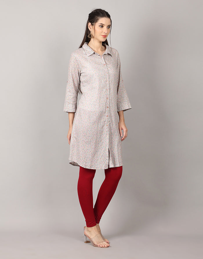 Grey Color Printed Kurti