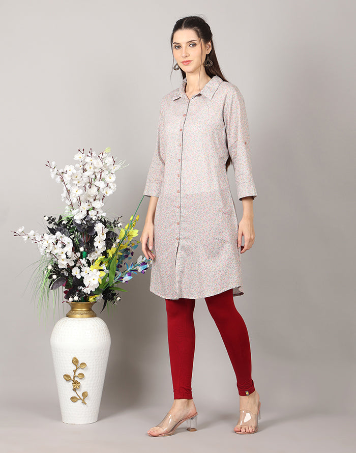 Grey Color Printed Kurti