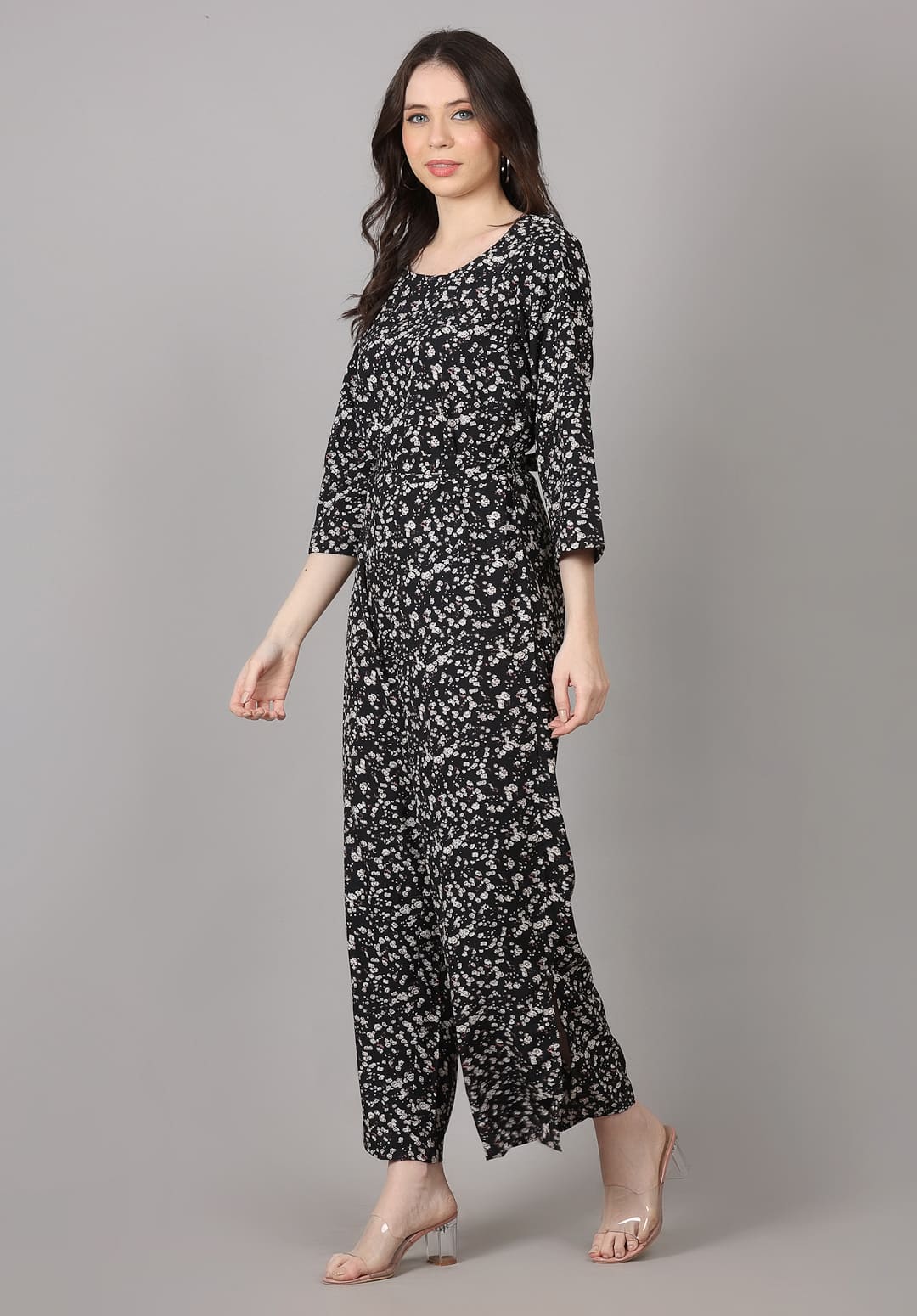 Black Color Small Print Jumpsuit