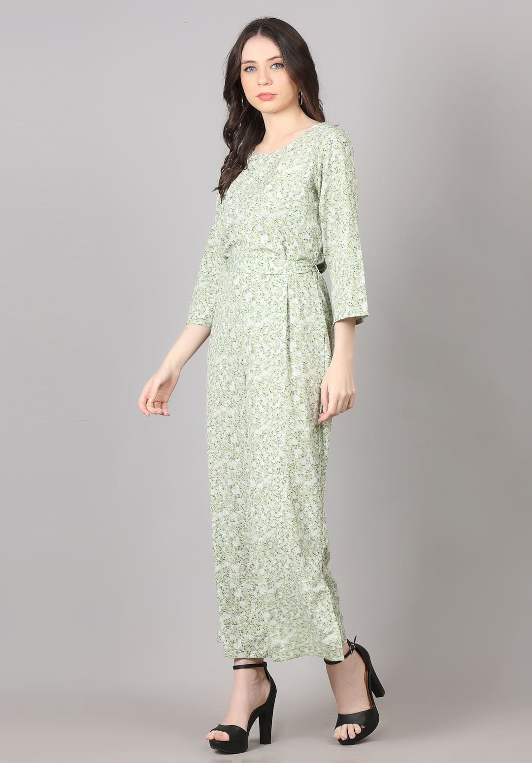 Green Color Small Print Jumpsuit