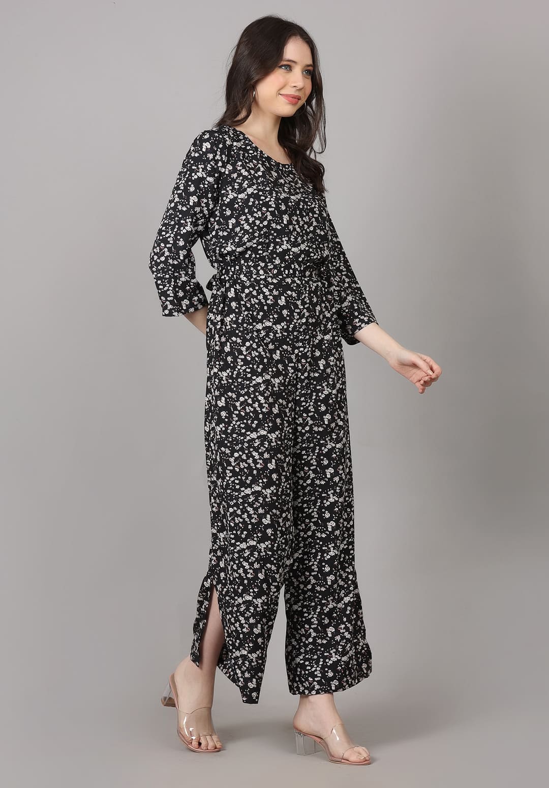 Black Color Small Print Jumpsuit