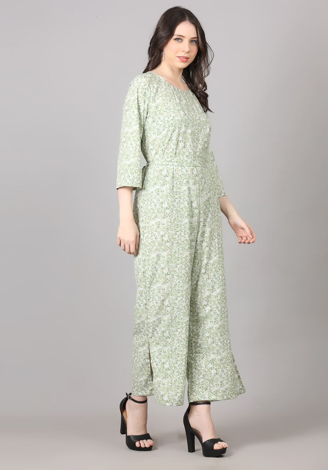 Green Color Small Print Jumpsuit